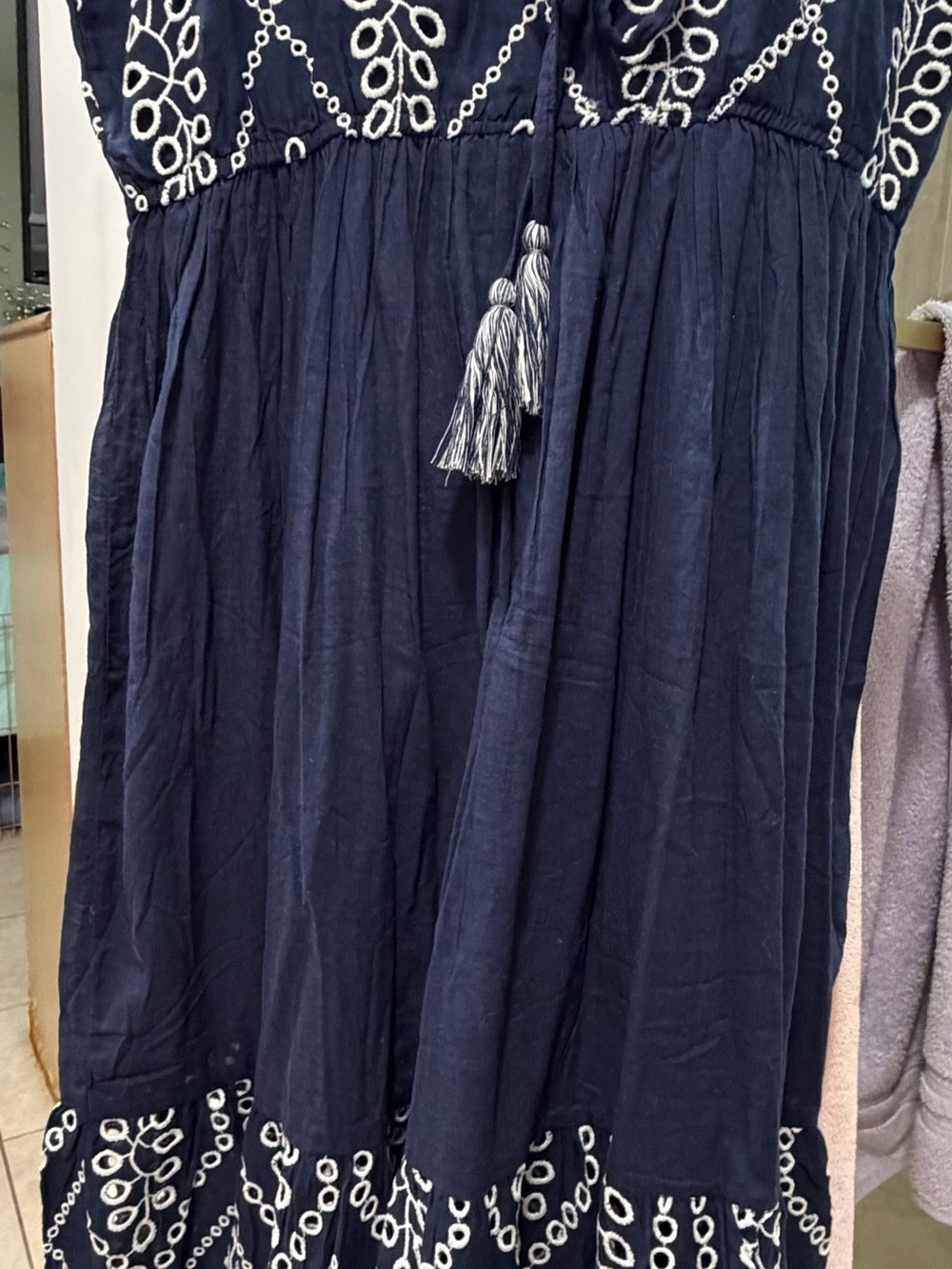 Navy Embroidered eyelet Sleeveless Midi Dress - Picture 2 of 6